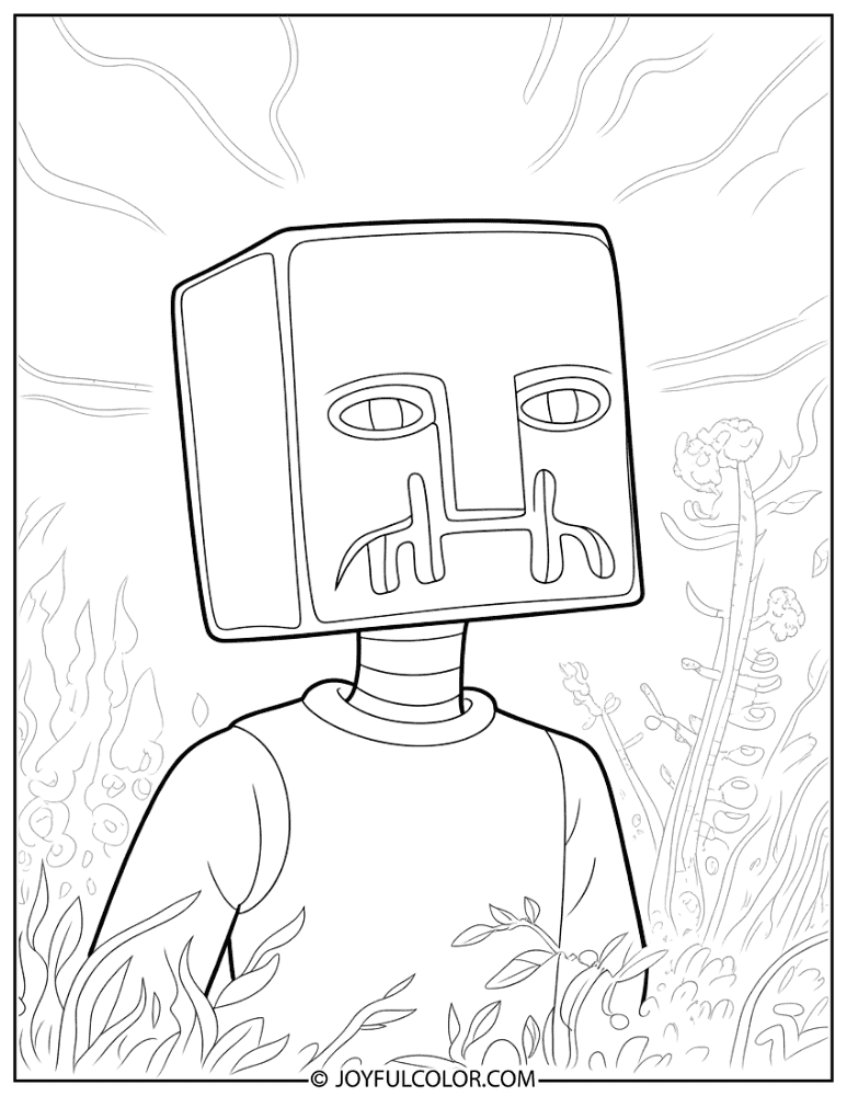 Close-Up Angry Enderman Face Coloring Page