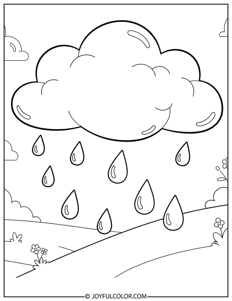 Cloud with Raindrops Coloring Page