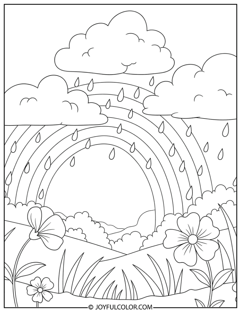 Clouds Parting with Rainbow Coloring Page