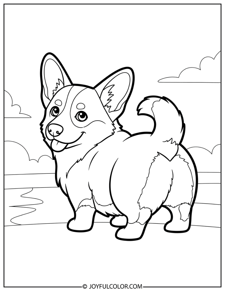 Corgi Butt Wiggle Coloring Page
