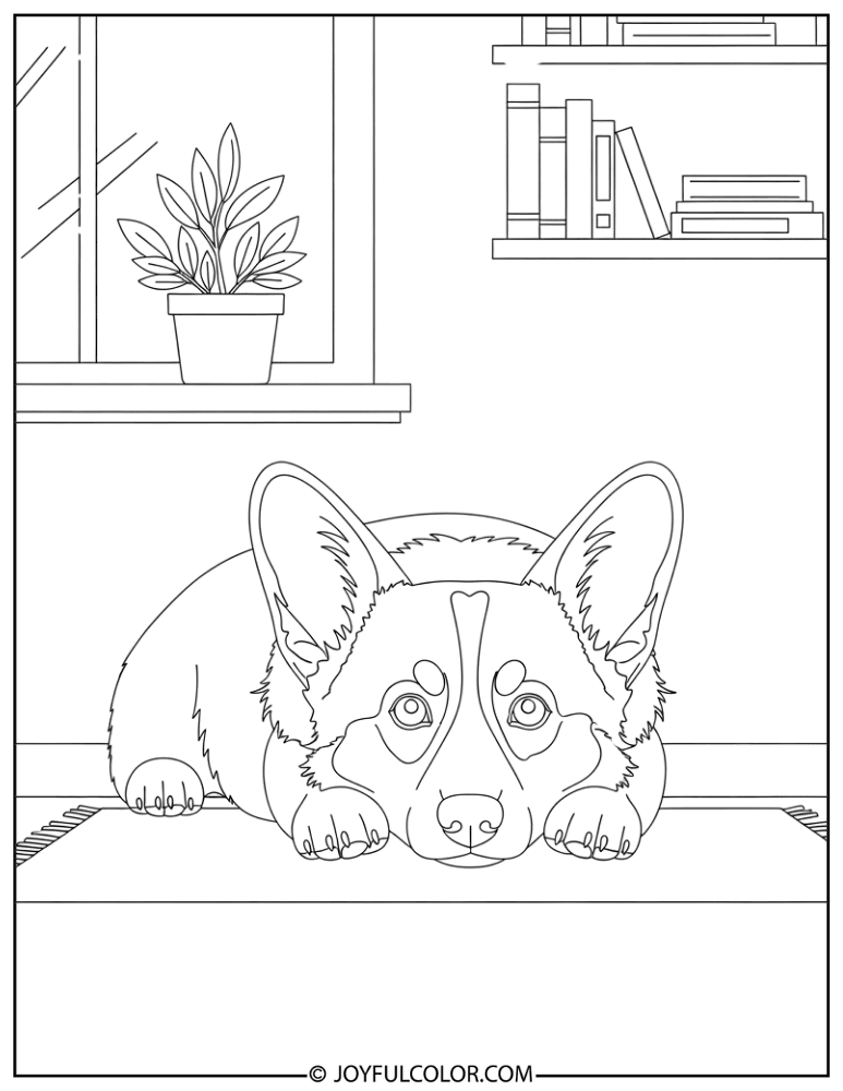 Corgi at Home Coloring Page