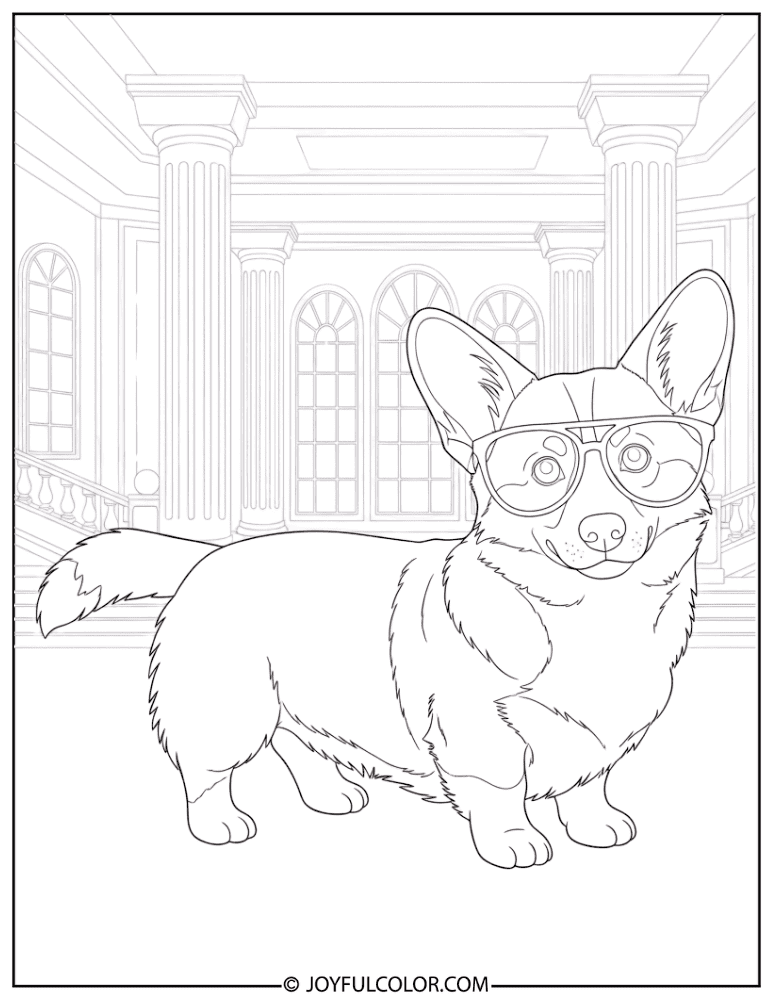 Corgi in Palace Coloring Page