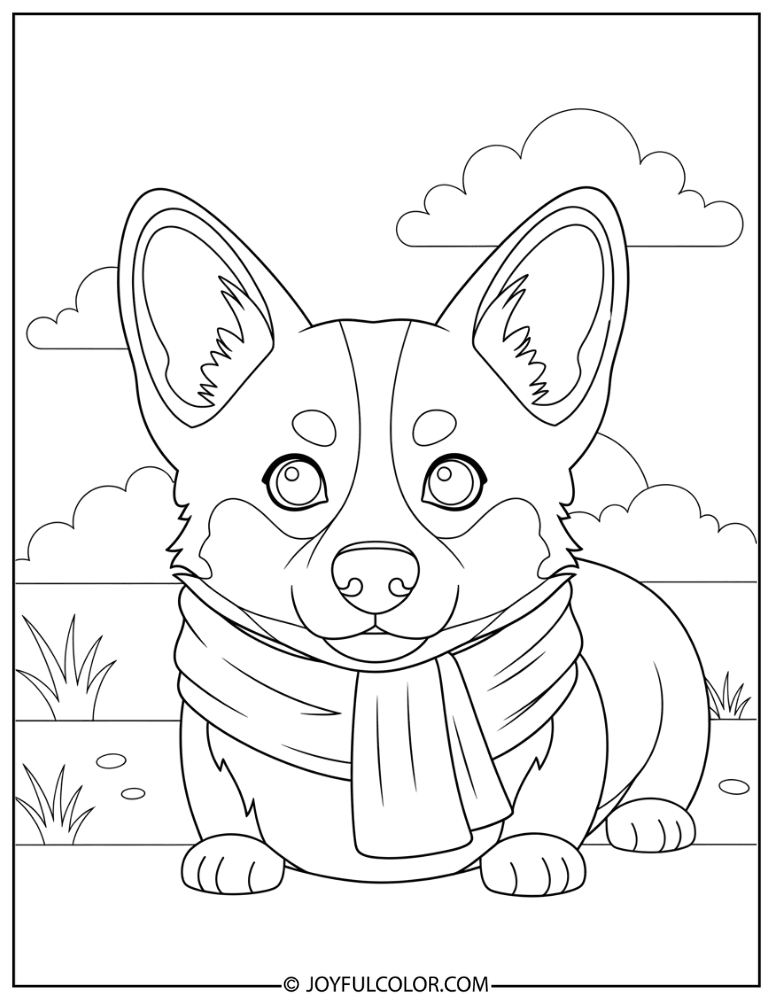 Corgi with Scarf Coloring Page