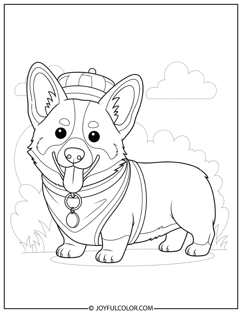 Corgi with Tongue Out Coloring Page