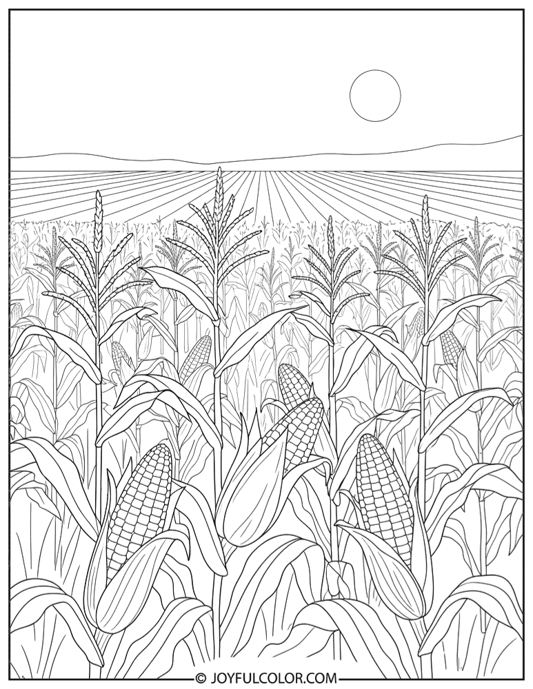 Corn Field Landscape Coloring Page