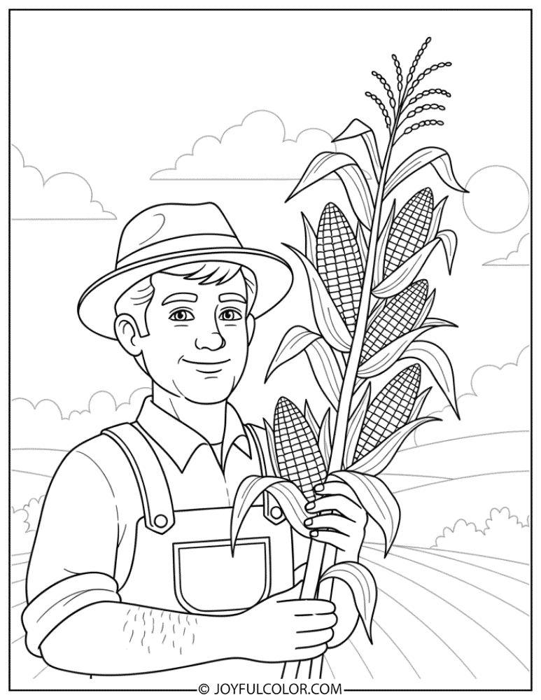 Corn with Farmer Coloring Page