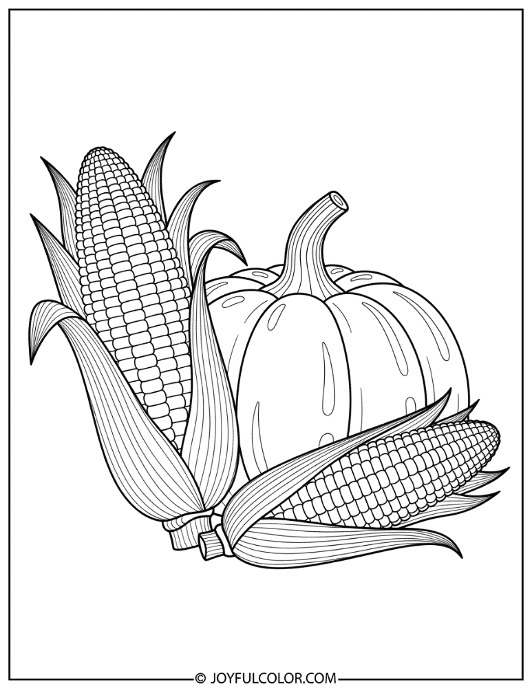 Corn with Pumpkin Coloring Page