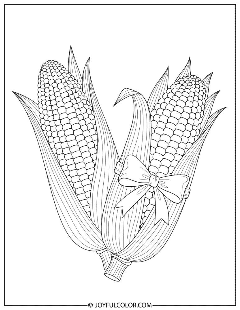 Corn with a Bow Coloring Page