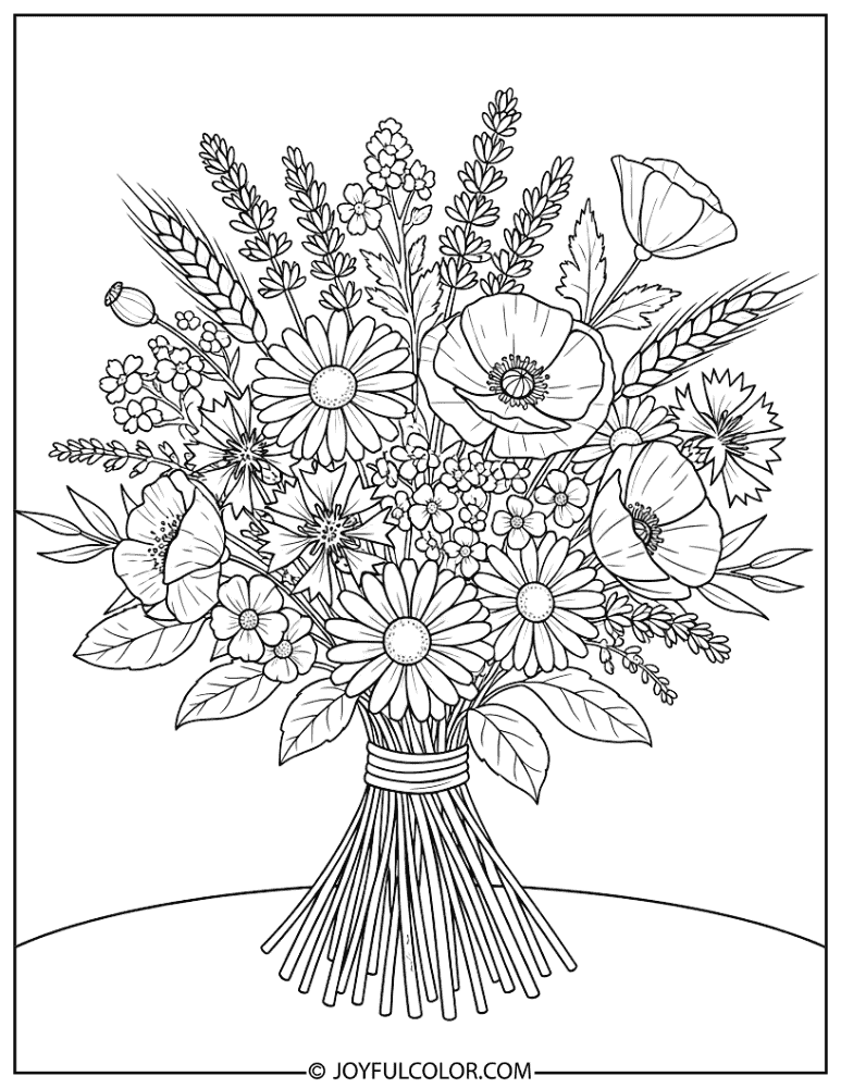 Cottagecore Flower Bouquet Coloring Page
