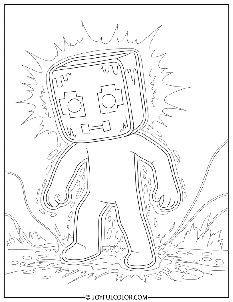 Creeper About to Explode Flashing Coloring Page