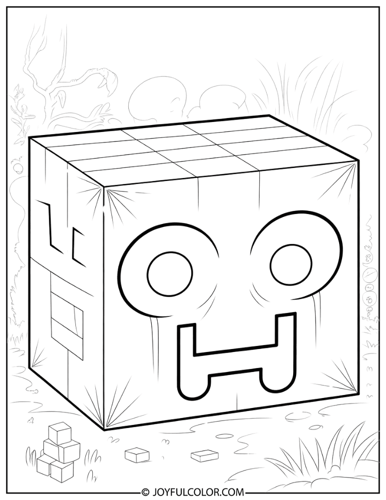 Creeper Face on Block Coloring Page
