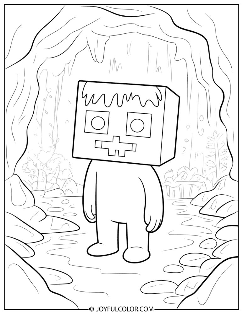 Creeper in a Dark Cave Coloring Page