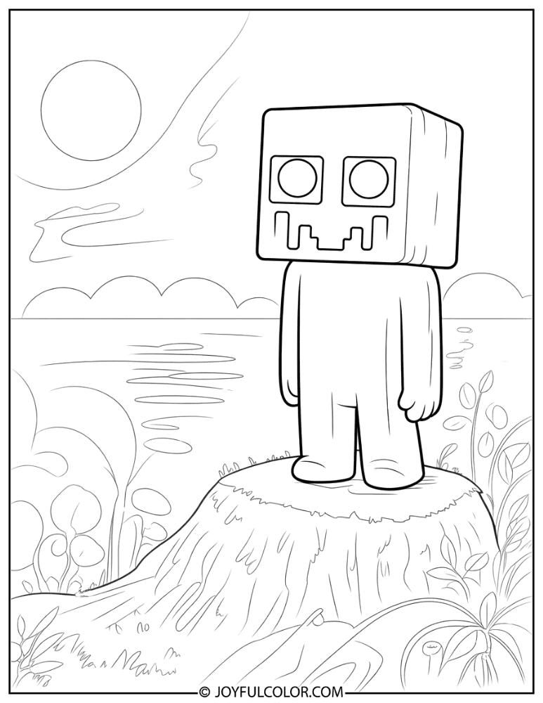 Creeper on a Hilltop at Sunset Coloring Page