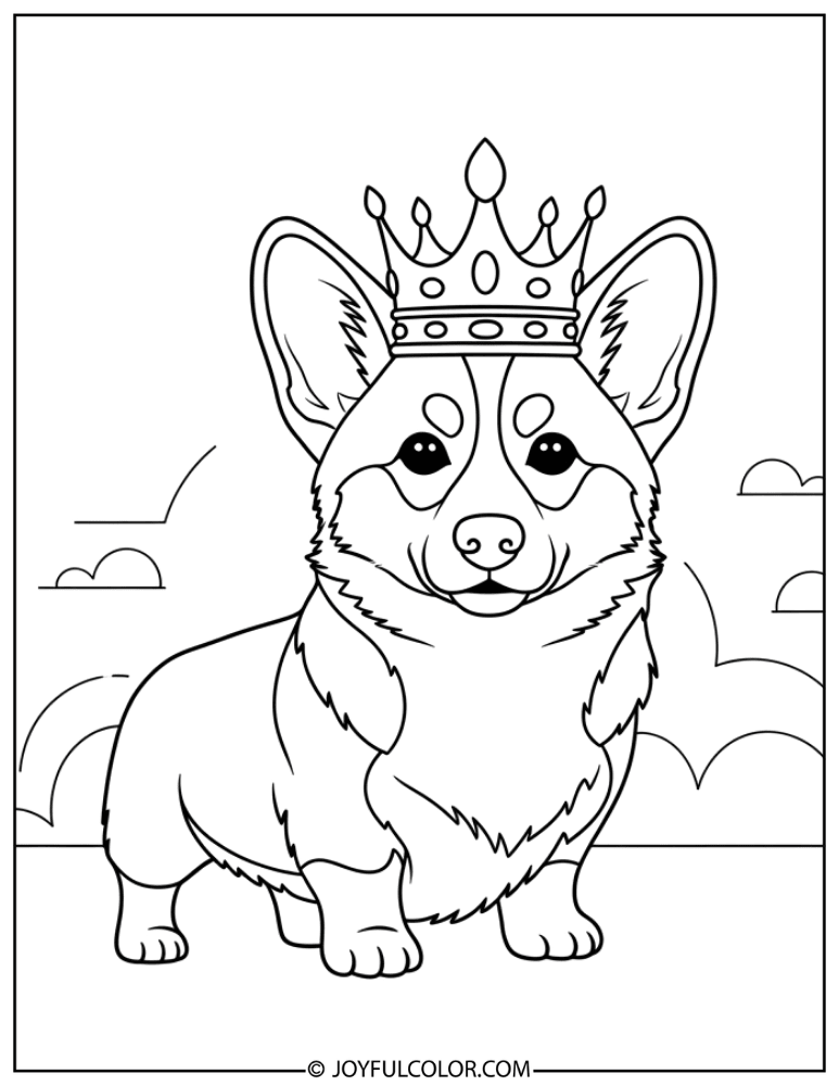 Crowned Corgi Coloring Page