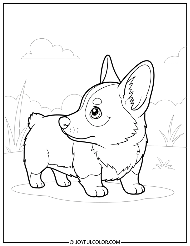Curious Corgi Puppy Coloring Page