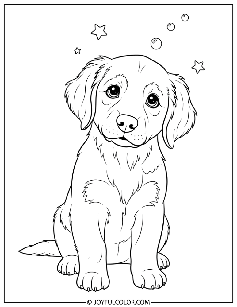 Curious Golden Puppy Coloring Page