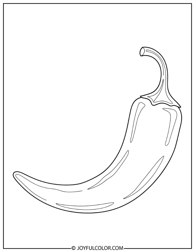 Curved Chili Pepper Coloring Page