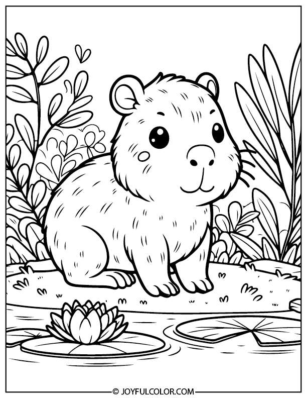 Cute Baby Capybara Coloring Page