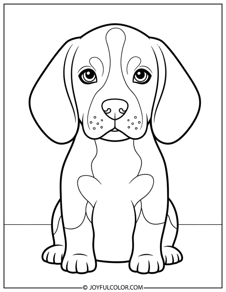 Cute Beagle Puppy Sitting Coloring Page