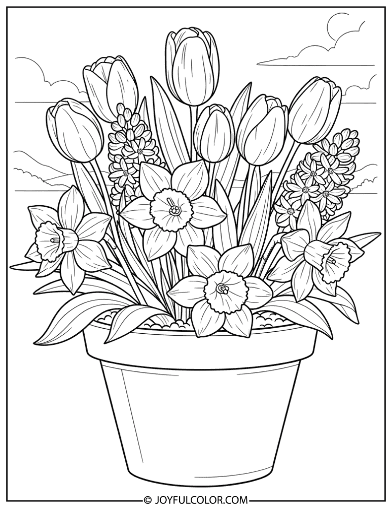 Cute Blooming Flower Pot Coloring Page