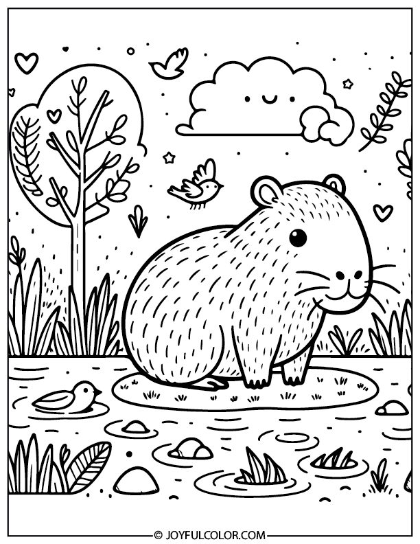 Cute Capybara Coloring Page