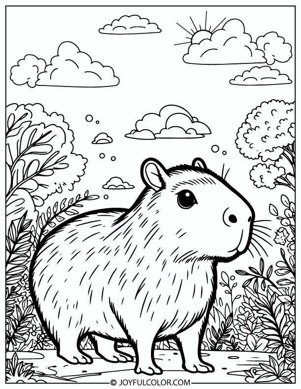 Cute Capybara Coloring Page