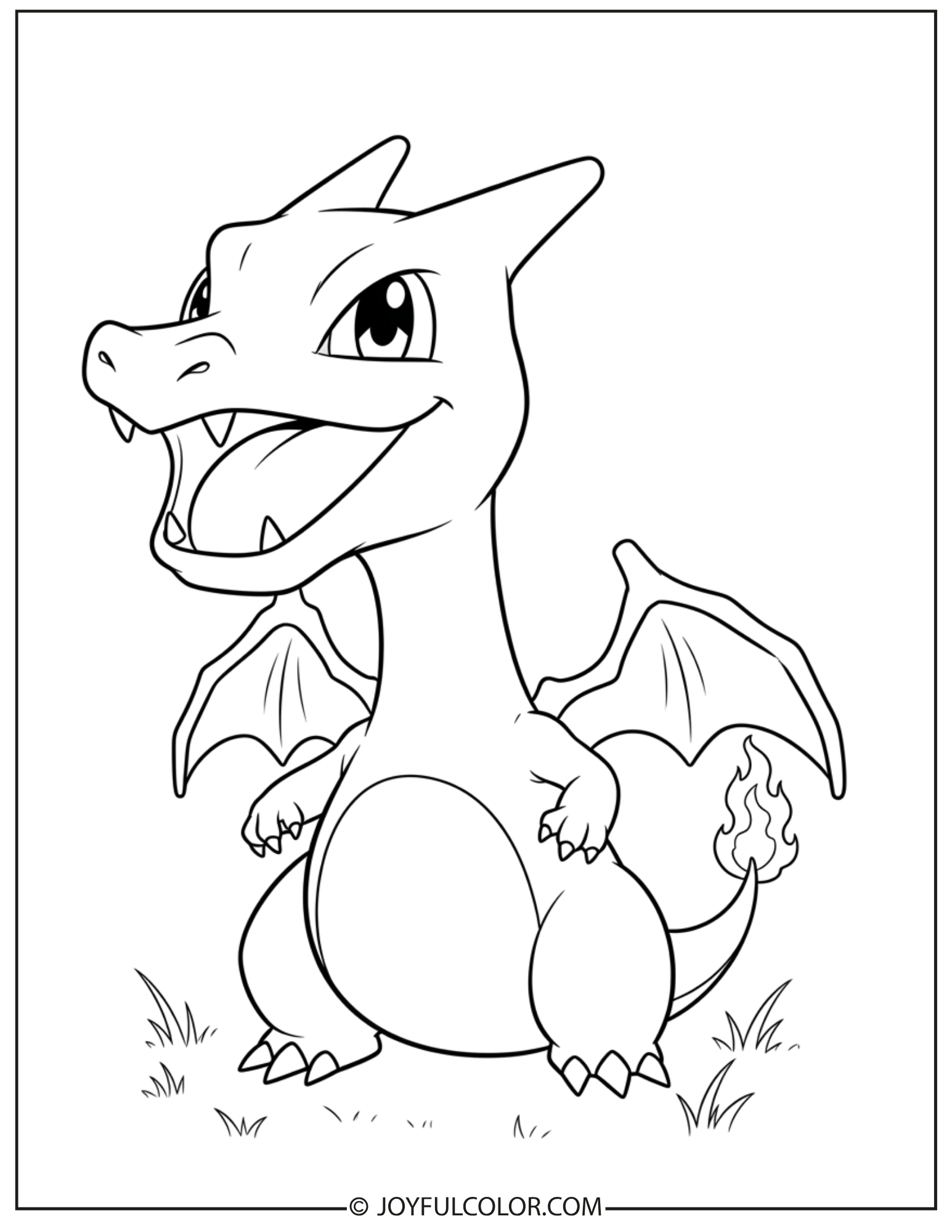 Cute Cartoon Charizard Style Coloring Page