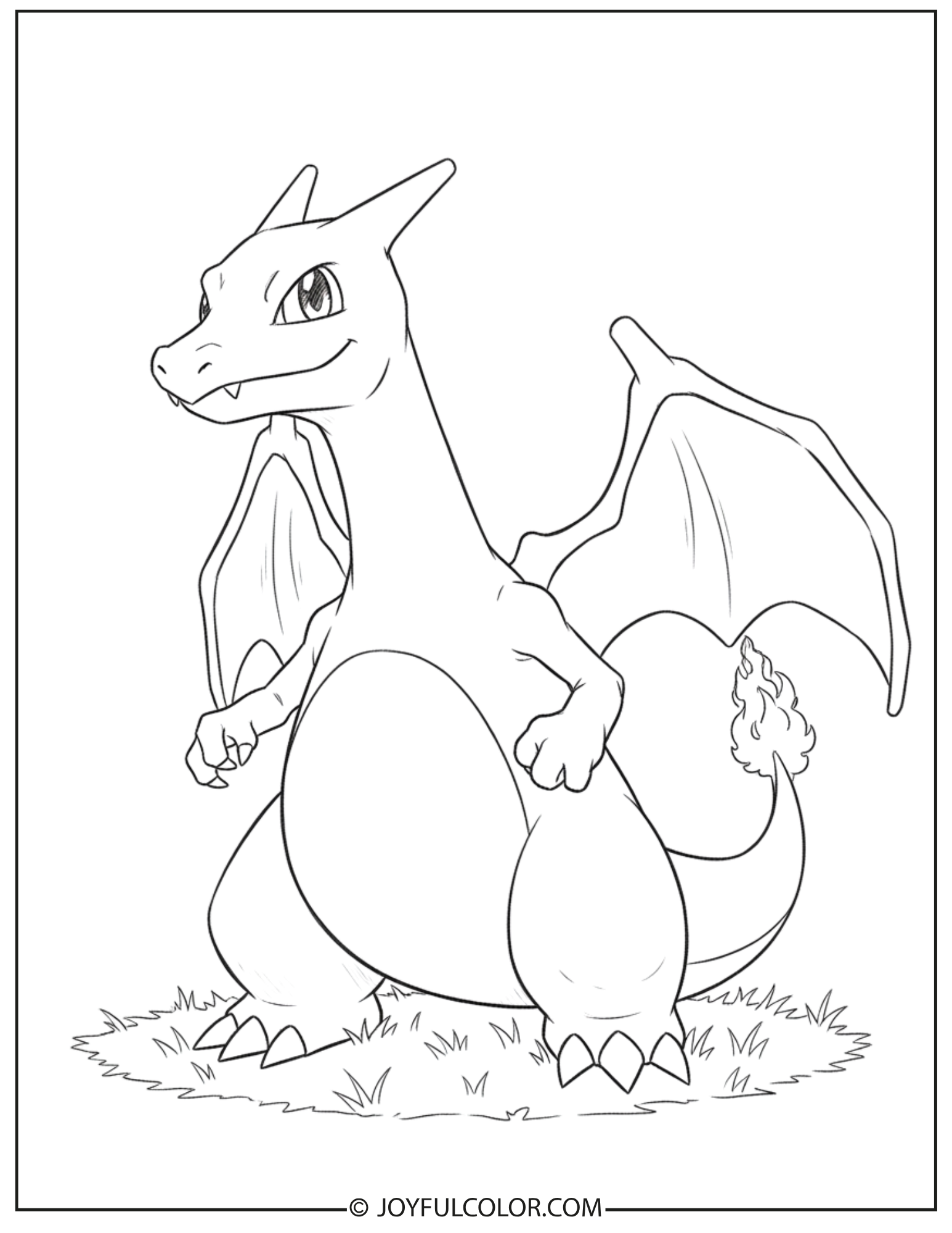 Cute Cartoon Charizard Style Coloring Page