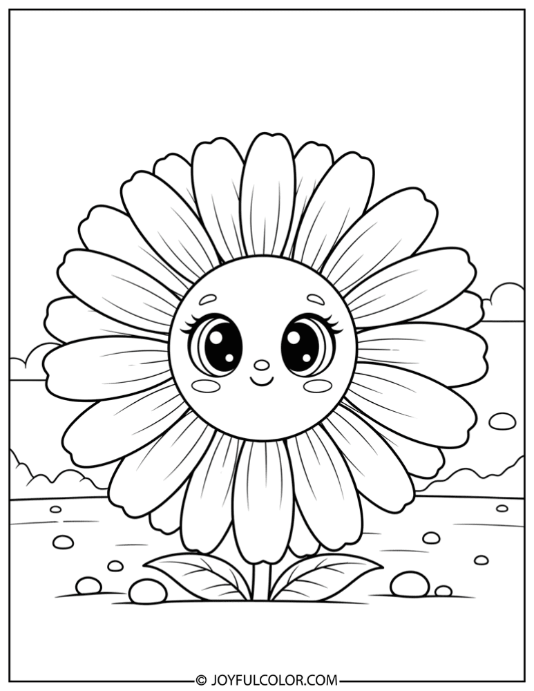 Cute Daisy with Big Eyes Coloring Page