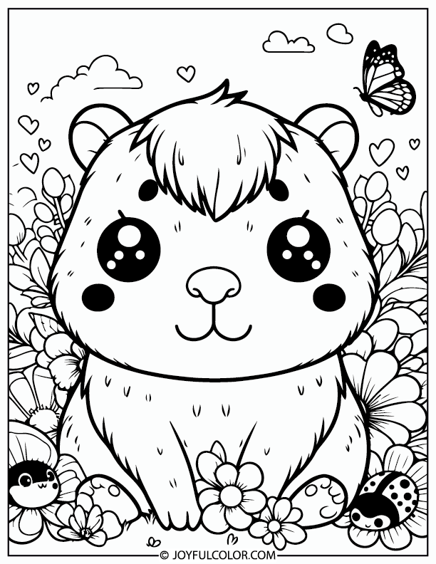 Kawaii Capybara Coloring Page