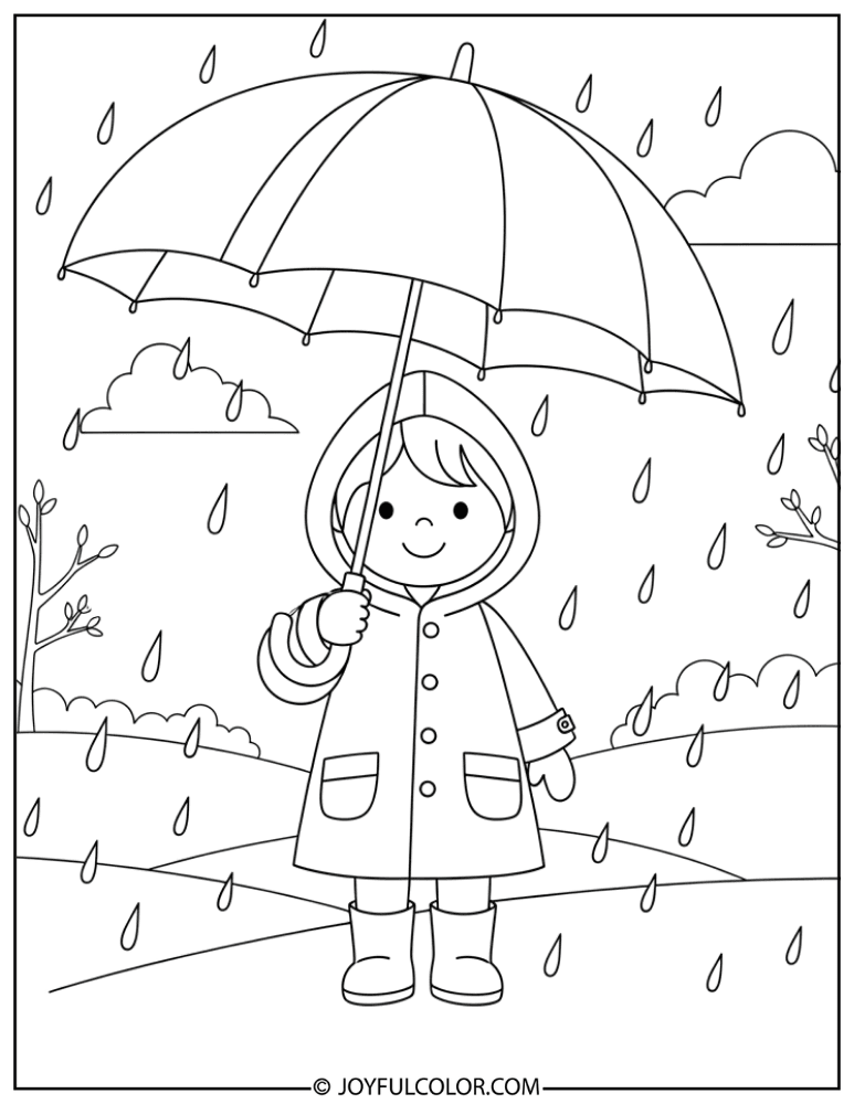 Cute Kid Holding Umbrella Coloring Page