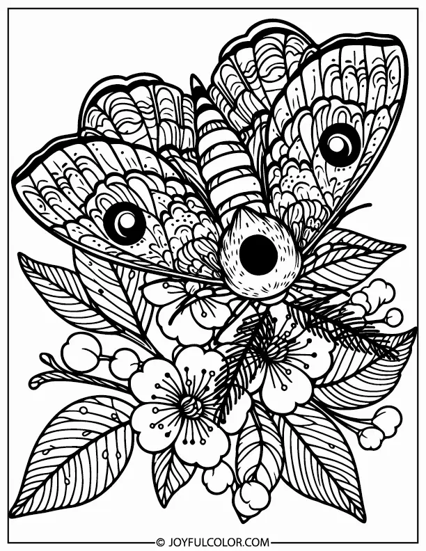 Cute Moth With Flower Coloring Page