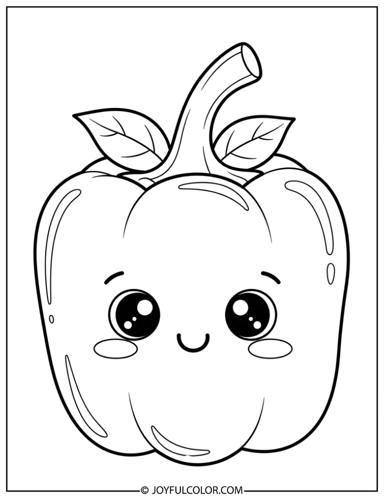Cute Pepper with Blushing Cheeks Coloring Page