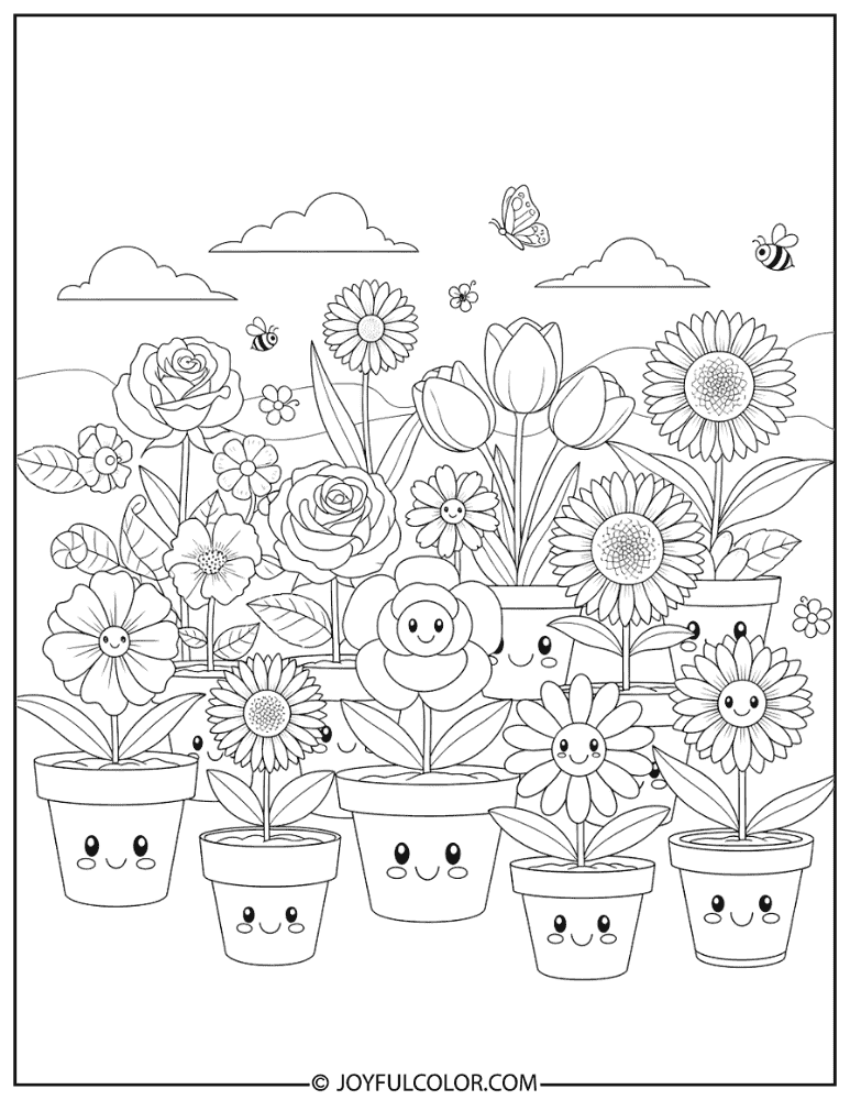 Cute Potted Flower Garden Coloring Page