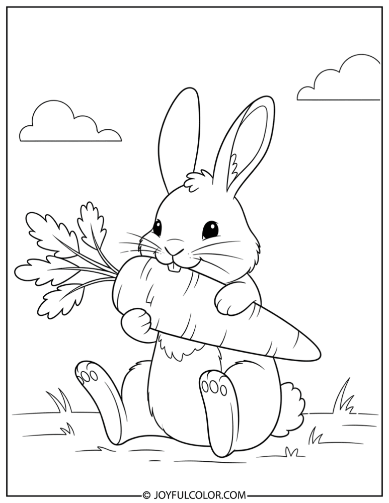 Cute Rabbit Eating Carrot Coloring Page