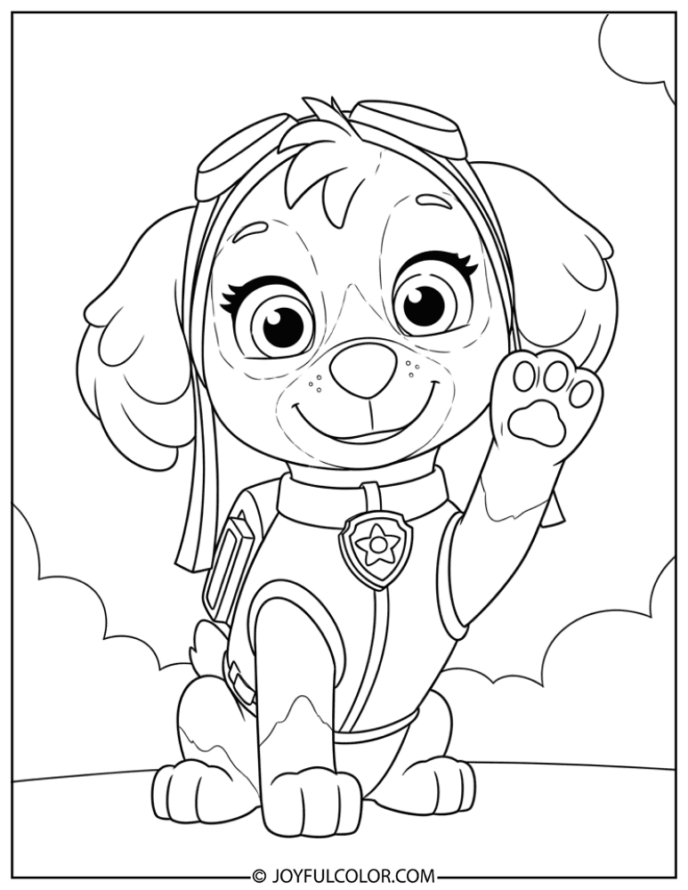 Cute Skye Waving Coloring Page