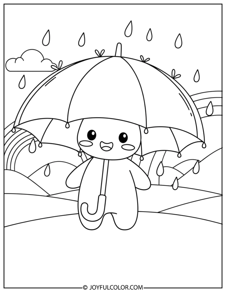 Cute Umbrella Character Coloring Page