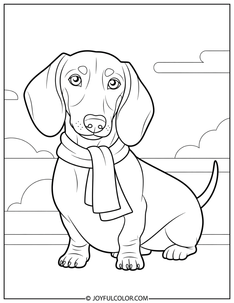 Dachshund with Scarf Coloring Page