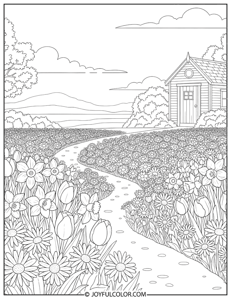 Daisy Field Coloring Page