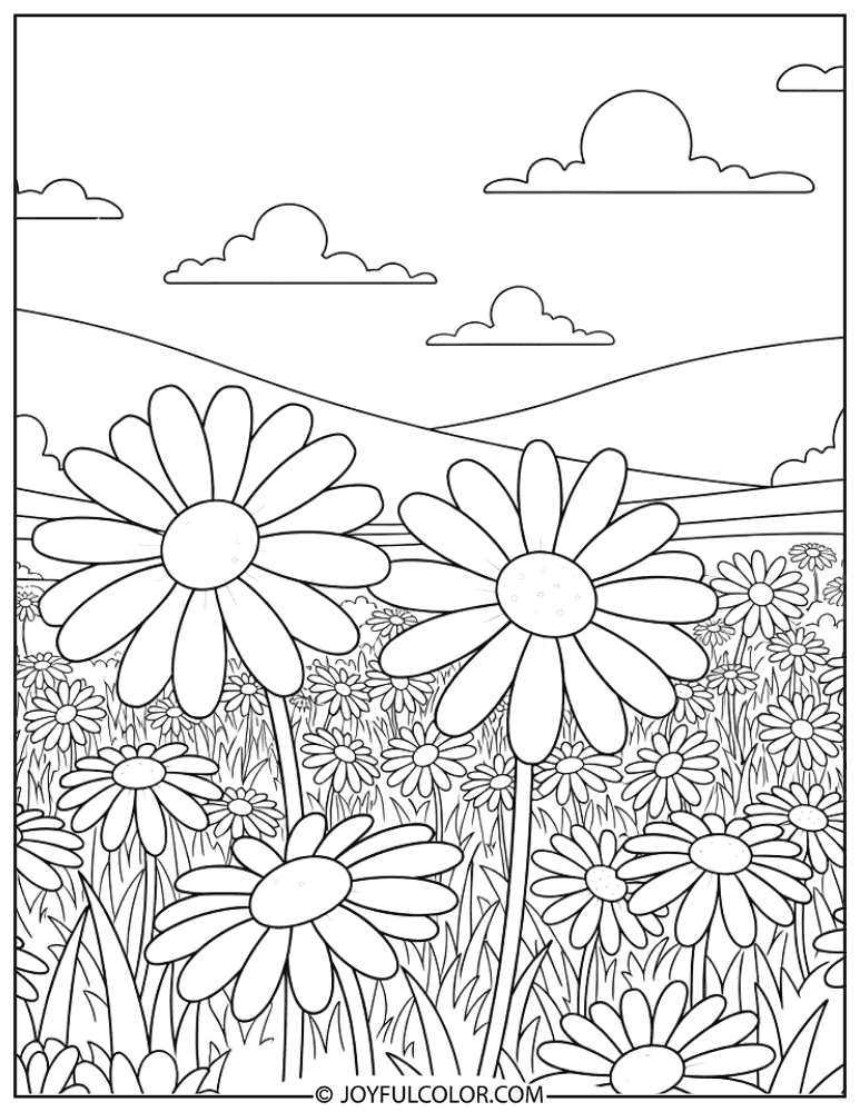 Daisy Meadow in Spring Coloring Page