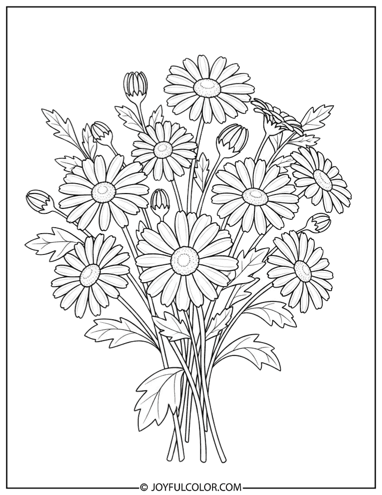Daisy Spring Bouquet Coloring Page