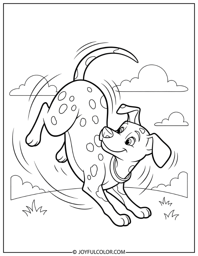 Dalmatian Chasing Tail Coloring Page