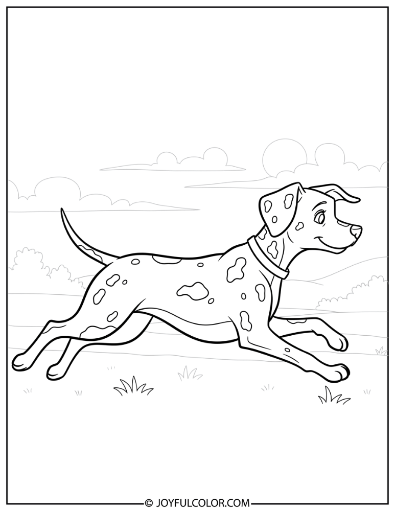 Dalmatian Running in Field Coloring Page