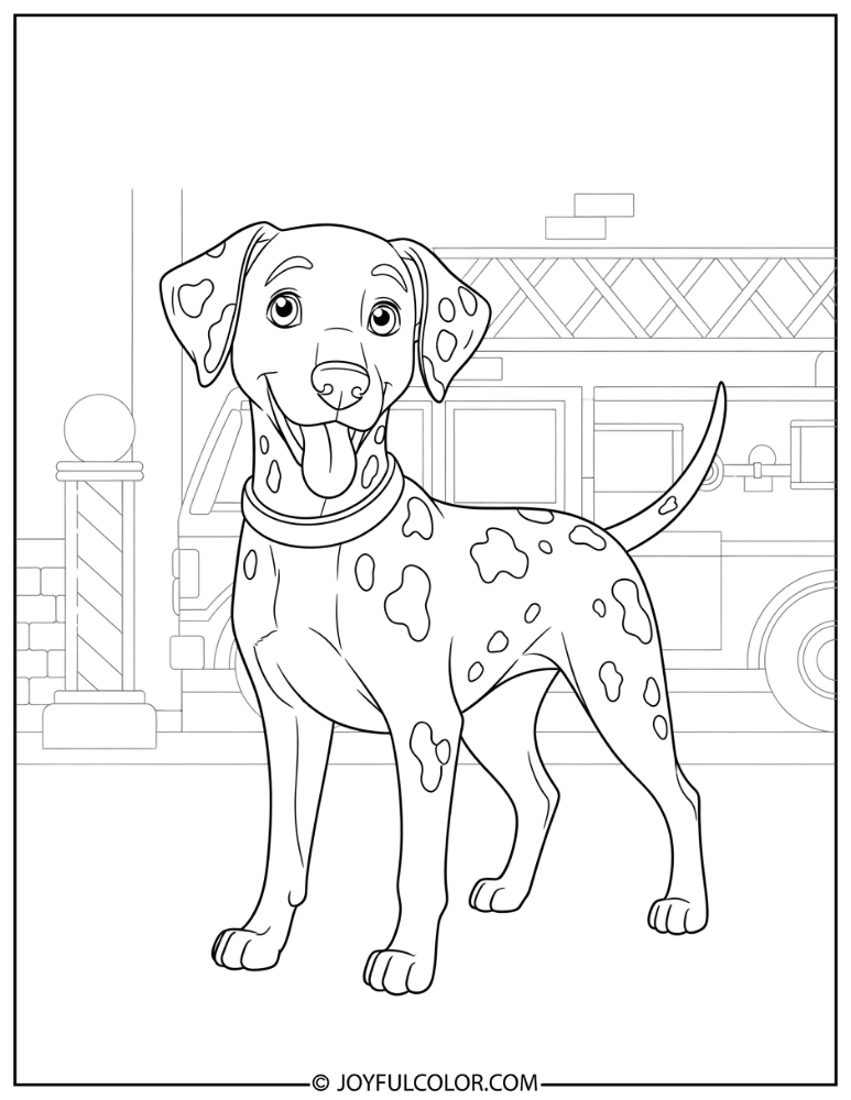 Dalmatian at Fire Station Coloring Page