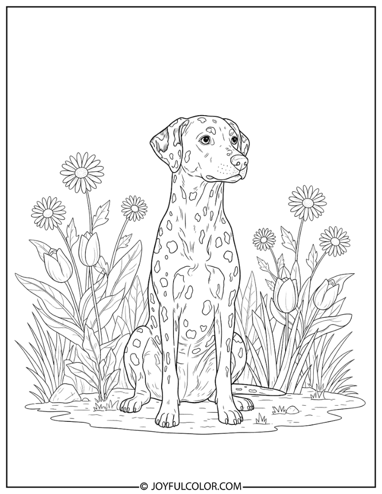 Dalmatian in Garden Coloring Page
