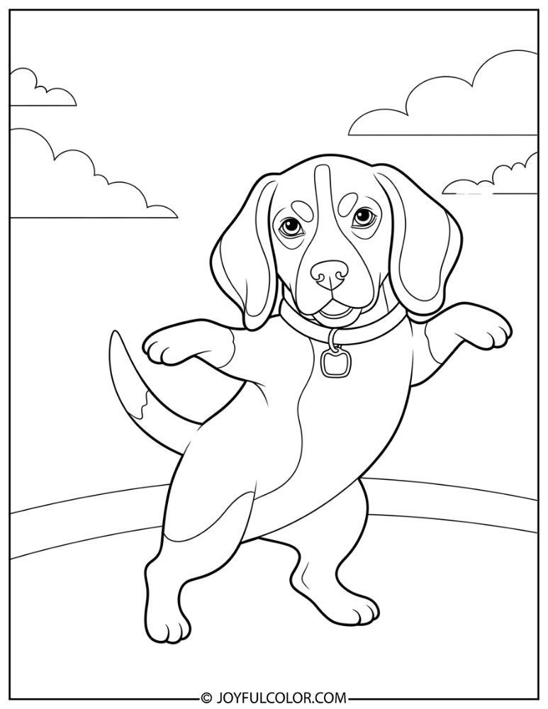 Dancing Beagle Cartoon Coloring Page