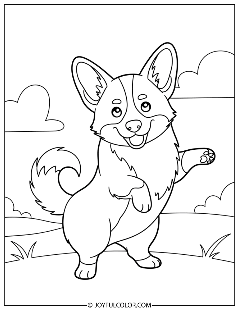 Dancing Corgi Coloring Page