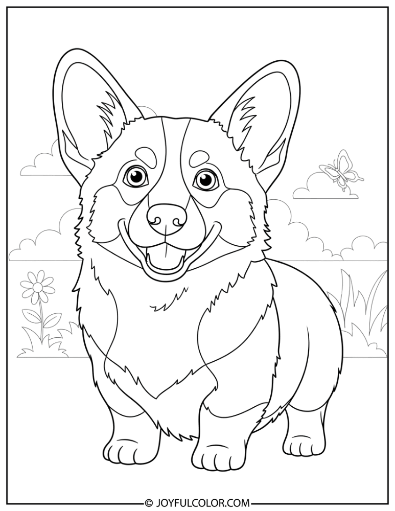 Decorative Corgi Art Coloring Page
