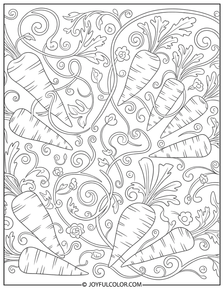 Decorative Easter Carrot Pattern Coloring Page