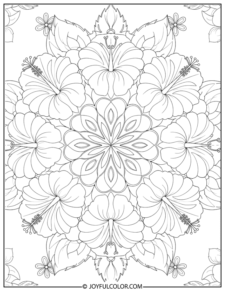 Decorative Hibiscus Mandala Coloring Page
